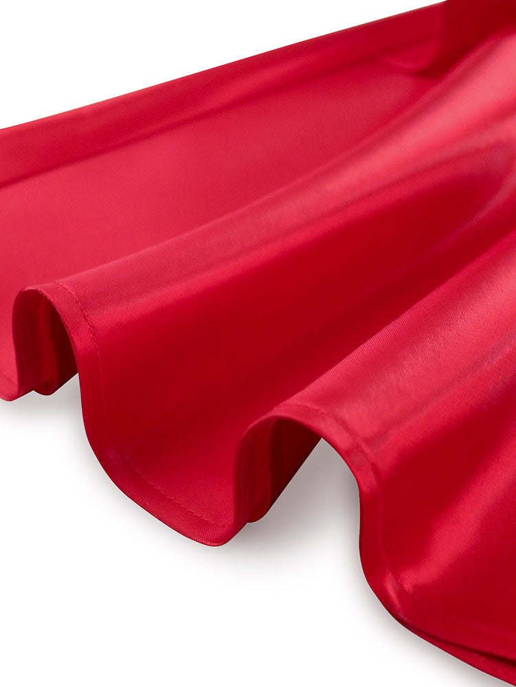 AOMEIDRESS Satin Two Piece Set Crop Halter Top  Layered Cake Skirt