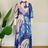 AOMEI Casual Stand Neck Floral Print Dress Maxi