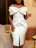 AOMEIDRESS Bodycon Dresses Off Shoulder Big Bow Slit Hem Package Hip