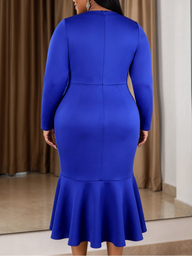 AOMEIDRESS Women Elegant Mermaid Dress Beaded V Neck Long Sleeve Bow