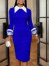 AOMEIDRESS Elegant Colorblock Dress  Long Sleeve Office Church Wear