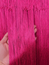 AOMEIDRESS Shiny Rose Satin Slim Dress with Draped Neckline Fringe