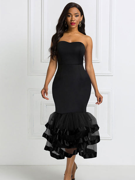 AOMEIDRESS Sexy Wedding Guests Dresses Strapless Backless Ruffle