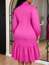 AOMEIDRESS Elegant Shirt Dress Lapel Long Sleeve Tie Waist Ruffle