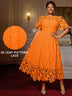 AOMEIDRESS Elegant A Line Lace Dress O Neck Hollow Out Short Sleeves Orange / S