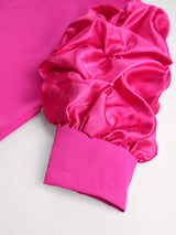 AOMEIDRESS Elegant A Line Mini Dress Folds Puff Sleeves Front Zipper