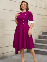 AOMEIDRESS Easter Clothes for Women Color Block 50s Swing Dress Purple / S