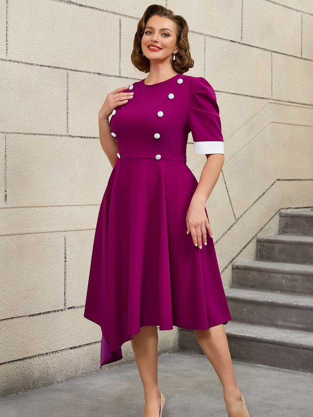 AOMEIDRESS Easter Clothes for Women Color Block 50s Swing Dress Purple / S