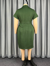 AOMEIDRESS Women Blazer Dress Notched Collar Short Sleeve Belt Office
