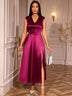 AOMEIDRESS Elegant Satin Sleeveless Dress Side Slit 3D Flower Gowns