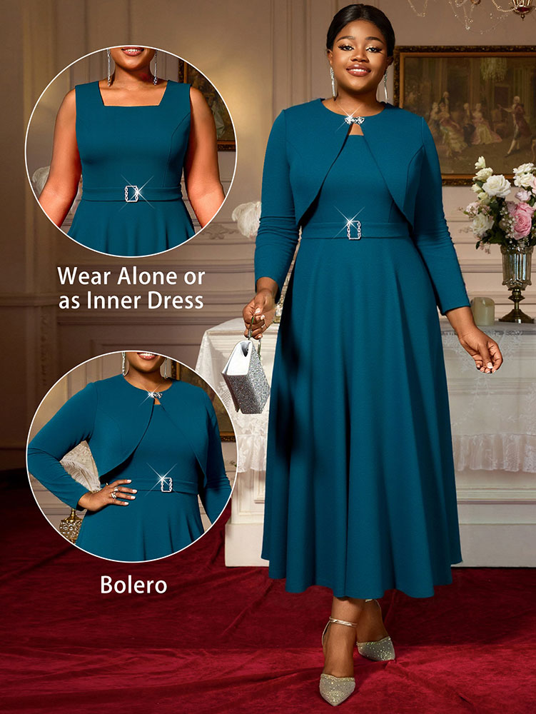 AOMEIDRESS Elegant Women Two Pieces Set Sleeveless Dress With Bolero