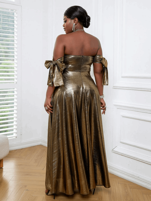 AOMEI Off Shoulder Gold Maxi Dress