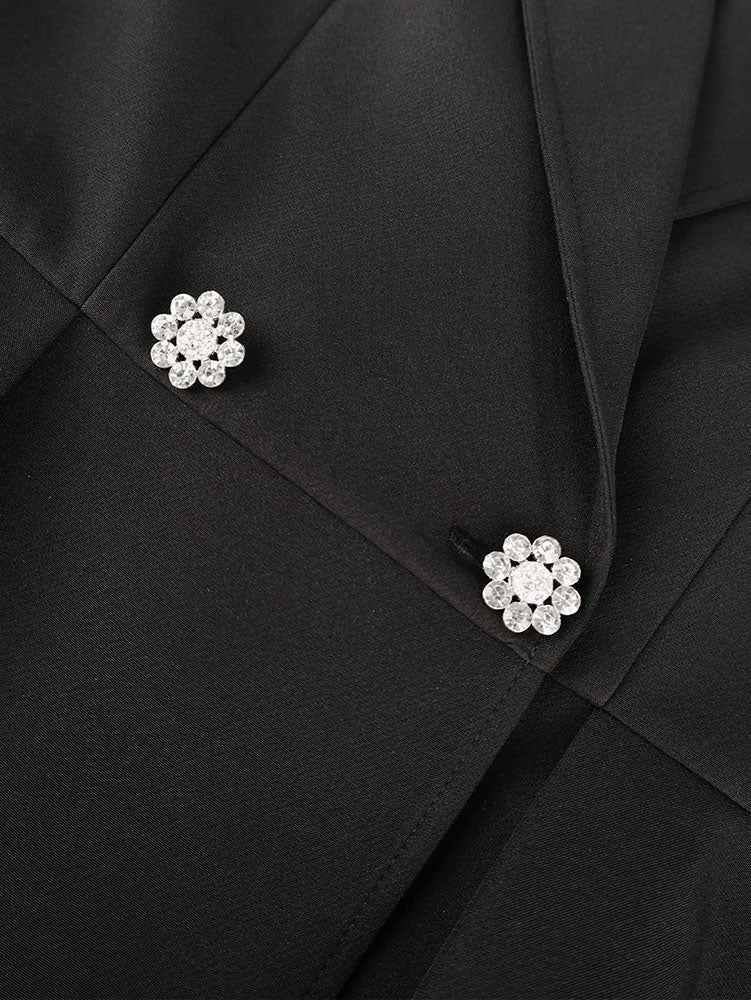 AOMEIDRESS Black Peplum Blazer Top Silver Binding Office Outfits