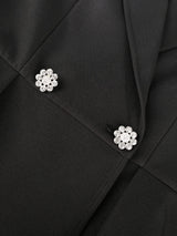 AOMEIDRESS Black Peplum Blazer Top Silver Binding Office Outfits