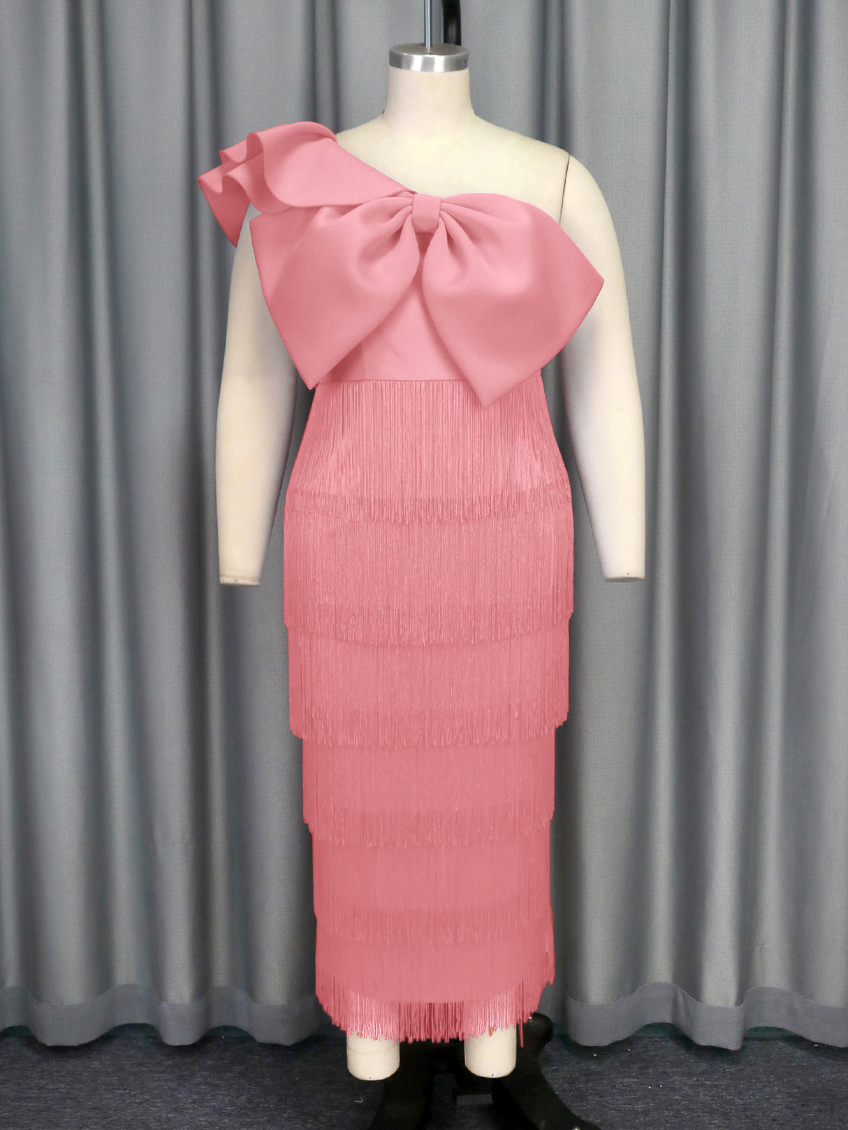 AOMEIDRESS One Shoulder Tassel Dresses Sexy Big Bow Ruffles Wedding Guest Occassion