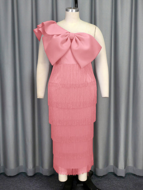 AOMEIDRESS One Shoulder Tassel Dresses Sexy Big Bow Ruffles Wedding Guest Occassion