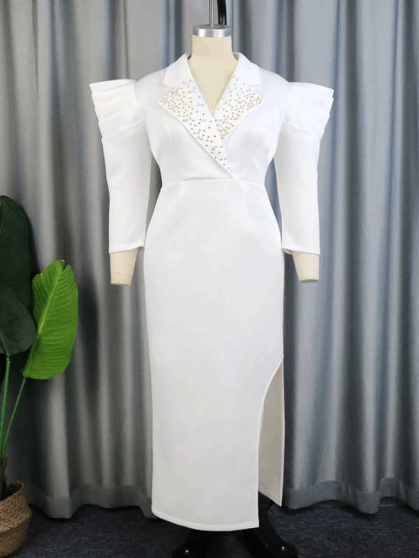 AOMEI Beading Turndown Collar Elegant Wedding Guest Dresses