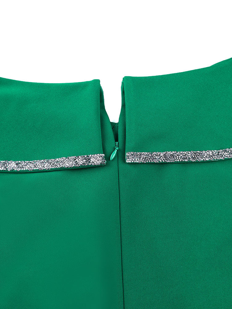 AOMEIDRESS V Neck Peplum Green Top with Rhinestone Trim Causal Church