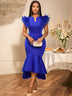 AOMEIDRESS Elegant Blue Dress for Women Summer Wedding Guest Dress Blue / S