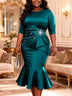 AOMEIDRESS Elegant Bodycon Dress Rhinestone Waist Fishtails Hem Party