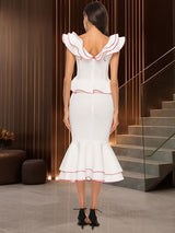 AOMEIDRESS Colorblock Two Piece Set Ruffles Top Mermaid Skirt