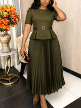 AOMEIDRESS Two Piece Set O Neck Short Sleeve Top Polka Dots Skirt