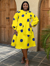 Yellow Loose Polka Dots Dress, Casual and Vintage