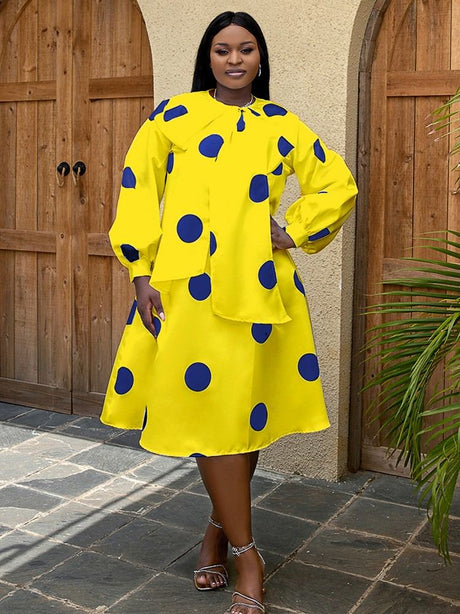 Yellow Loose Polka Dots Dress, Casual and Vintage