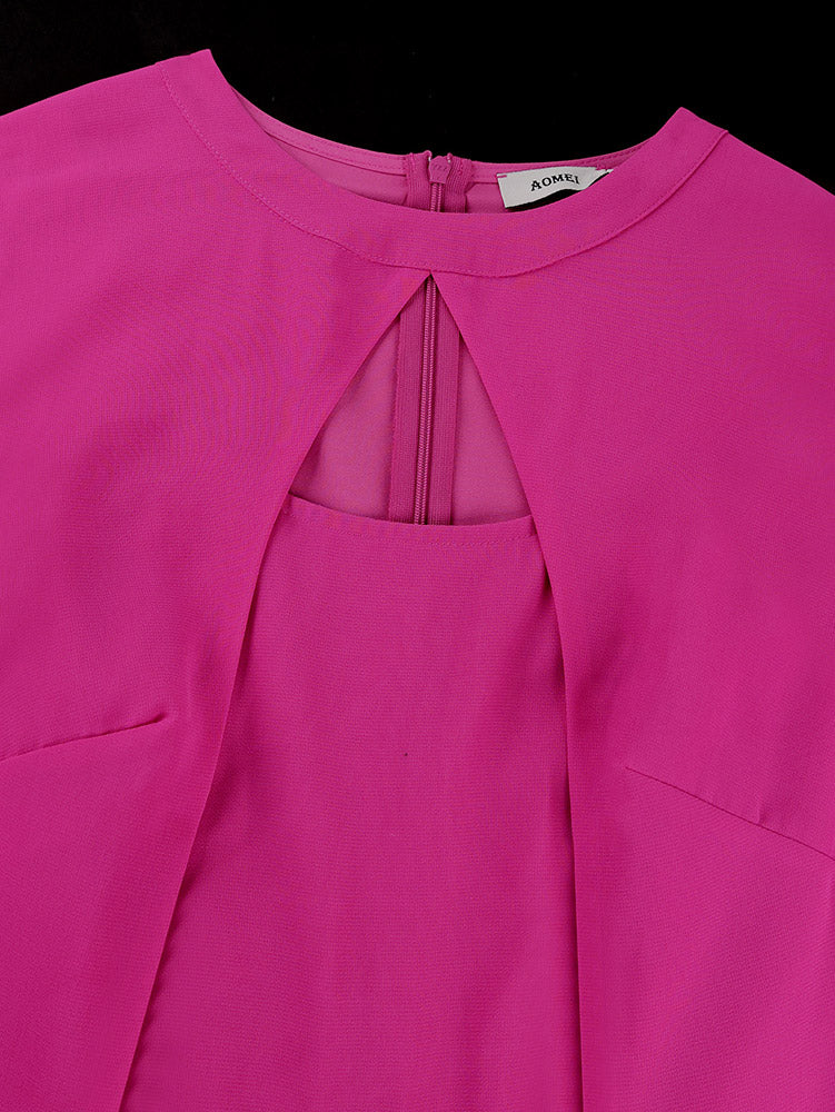 AOMEIDRESS Chiffon Dress Cut Out Neck 3/4 Ruffles Puff Sleeves Belt