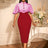 AOMEIDRESS Elegant Formal Party Midi Dress Half High Collar Patchwork Red / S