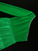 AOMEIDRESS Green Party Events Tassels Dresses For Women One Shoulder