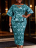 AOMEIDRESS Jacquard Bodycon Dress Cut Out Boat Neck Peplum Gowns