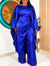 AOMEIDRESS Satin Two Piece Set Batwing Sleeve Dressy Wide Leg Pants