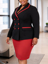 AOMEIDRESS Colorblock Set Notch Lapel Long Sleeve Blazer Pencil Skirt