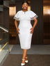 AOMEIDRESS Elegant White Two Pieces Set with Lace Cape for Party