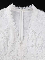 AOMEIDRESS Lace Midi A-line Dress V Neck Short Sleeve Wedding Party