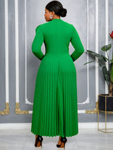 AOMEIDRESS A Line Pleated Dress with Long Sleeves Oversize 3D Flower