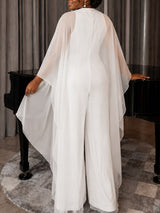 AOMEIDRESS Women Jumpsuits V Neck Mesh Batwing Sleeves Long Wide Leg