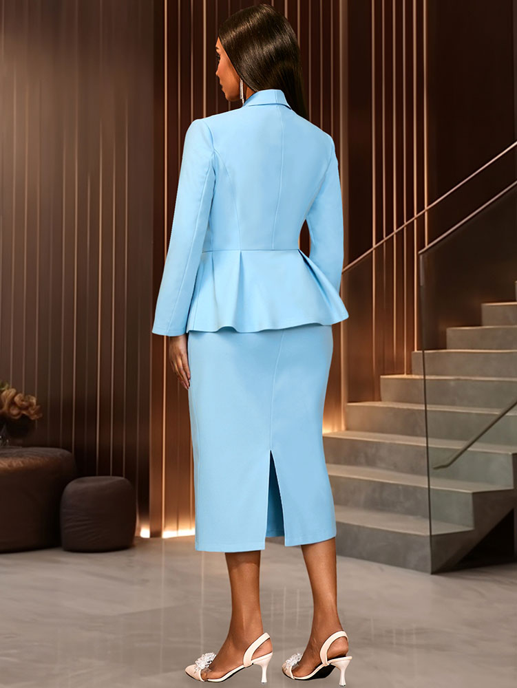 AOMEIDRESS Elegant OfficeTwo Piece Set Peplum Blazer Pencil Skirt