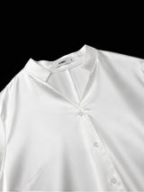 AOMEIDRESS Elegant Women Shirt Dress Short Sleeve Satin Spliced Lace