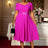 AOMEIDRESS A Line Pleated Dress V Neck Short Sleeve with Diamond Belt Rose / L