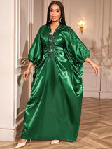 African Green Dresses Women Elegant Shiny Bubu Dresses Sequined Robes