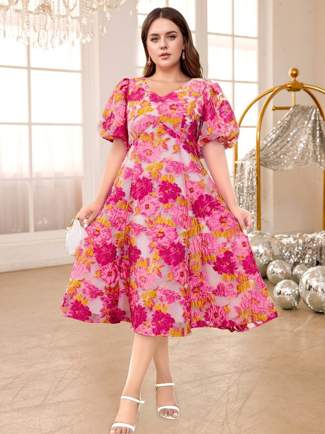 Pink Jacquard Floral Dress for women