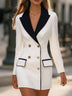 AOMEIDRESS Colorblock Blazer Lapel and Pocket Trim Office Lady Wear White / S