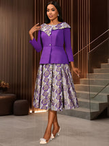 AOMEIDRESS Elegant Jacquard Two Piece Set Peplum Top A Line Skirt