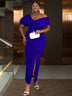 AOMEIDRESS Elegant Women Off Shoulder Bodycon Dress Puff Sleeve Slit