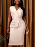 AOMEIDRESS Office Midi Bodycon Dresses V Neck Sleeveless High Waist