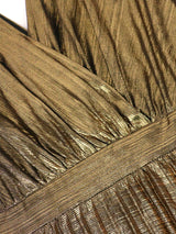 AOMEIDRESS Elegant Gold A Line Pleated Dress V Neck Long Sleeve Gowns