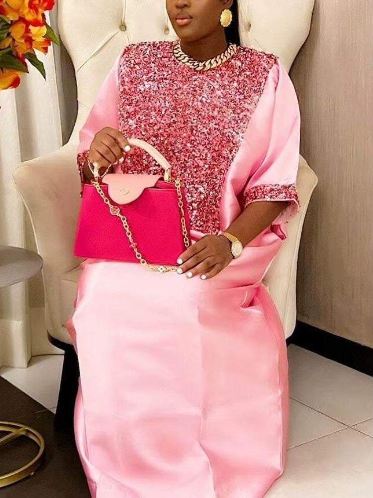 Bubu Kaftan Dress for Church African Women Shiny Sequined Traditional Africa Clothing