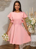 AOMEIDRESS A Line Mini Party Dress Batwing Sleeves Waist Embroidery